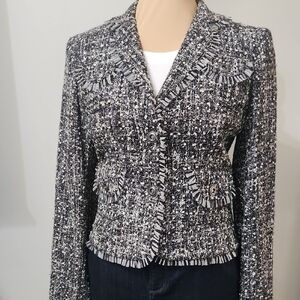 Cynthia Steffe Black White Tweed Fringe Blazer Jacket - Size Small Petite (SP)